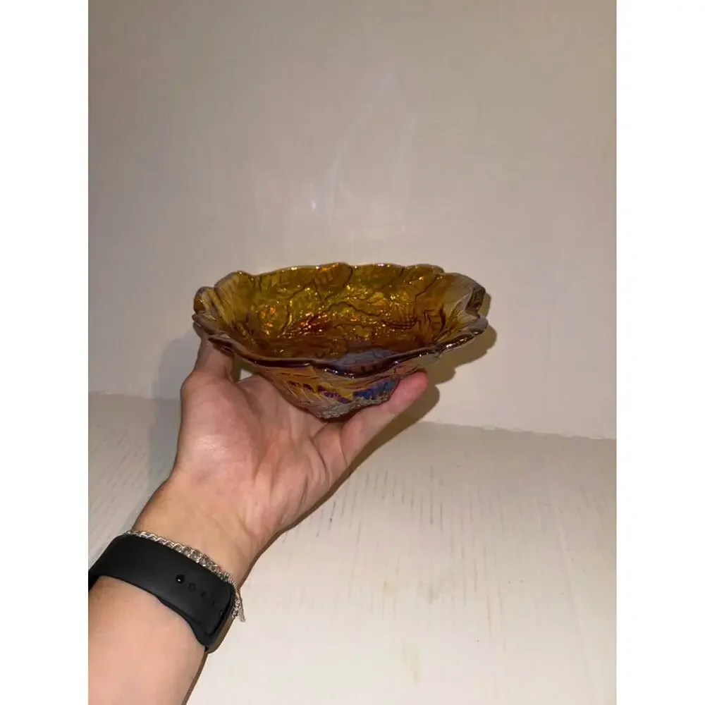 Imperial Glass Blackberry Leaf Marigold Iridescent Amber Carnival Glass 8